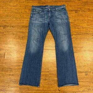 7 For All Mankind Brett Blue Casual Made In USA Denim Jeans Trousers Men's 38x35